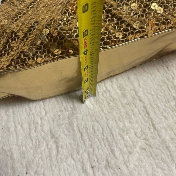 Gold Sequins with wooden black handles and frame handbag. - Picture 8 of 12